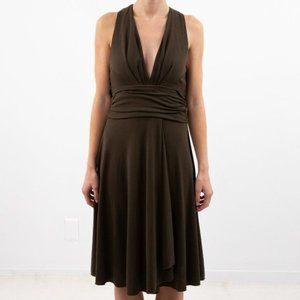 Vintage XS BEST Party Dress Halter Midi Brown